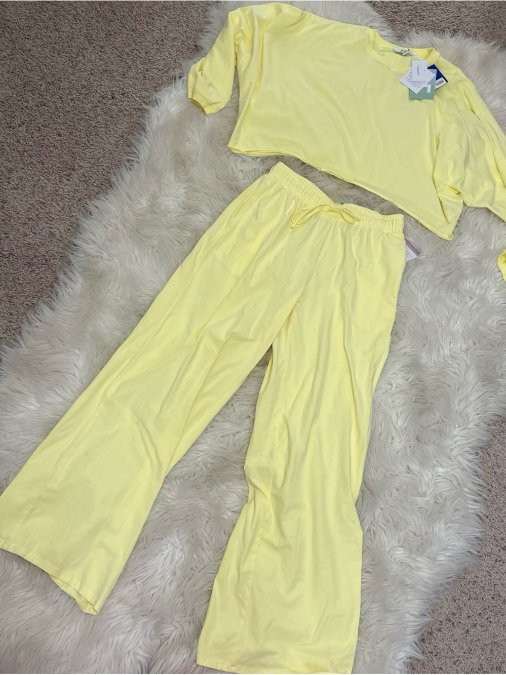 NWT JoyLab Yellow Wide-Leg Lounge Pants and matching cropped long sleeve